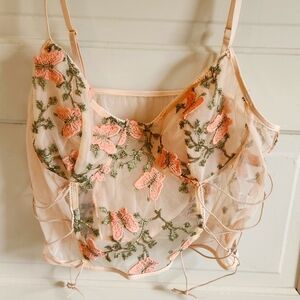 Lace flowers lingerie corset set